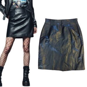 VTG 90s Evan Davies Black Lamb Nappa Leather Sleek Mini Skirt High Waist 12